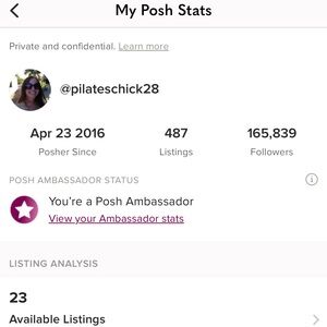 My posh stats... I am a Poshmark Ambassador 🌸